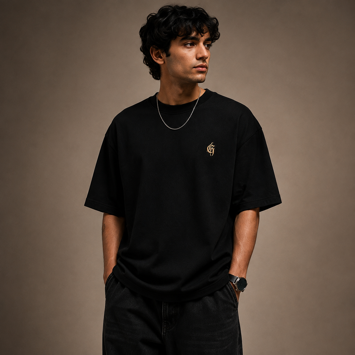 The Obsidian Crest Tee — model front